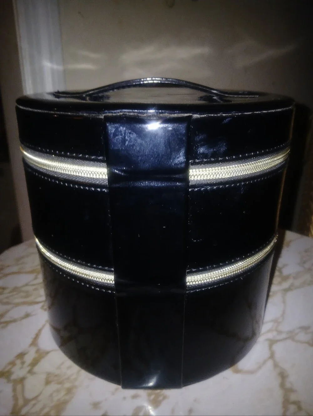 Black faux patent leather Lancôme Cosmetic Bag.